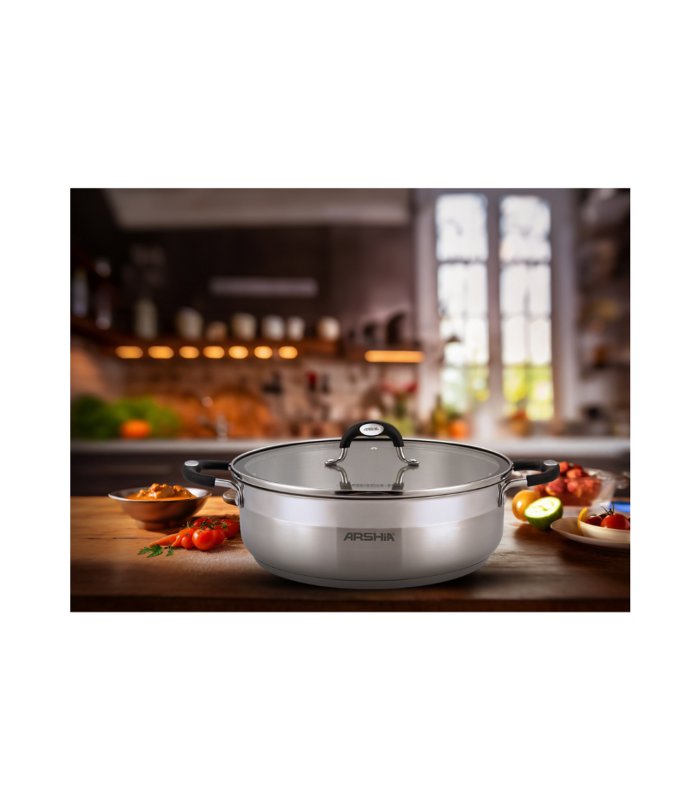 ماهی تابه استیل عرشیا دو درب سایز 32 مدل SS478-3089