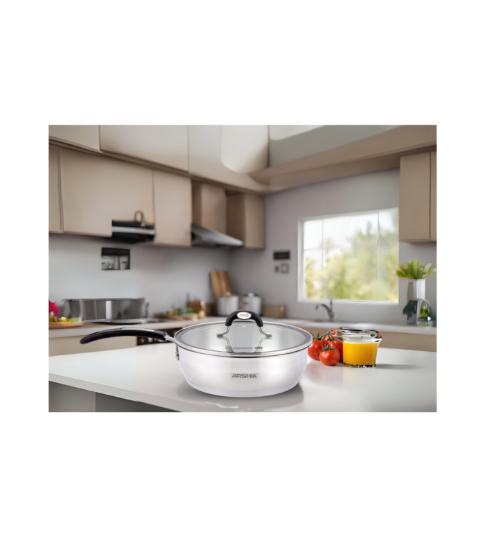 ماهی تابه استیل عرشیا درب شیشه مدل SS478-3084