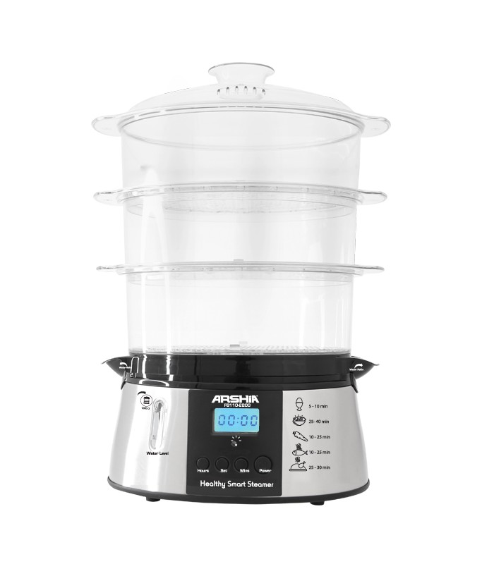 بخارپز سه طبقه مشکی نقره ای عرشیا food-steamer-arshia-fs110-2200