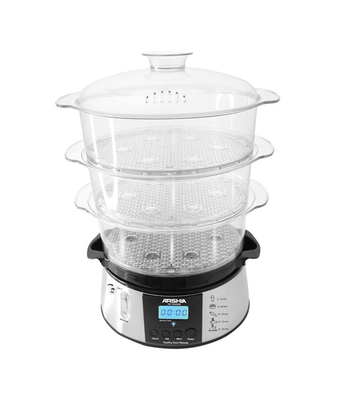 بخارپز سه طبقه مشکی نقره ای عرشیا food-steamer-arshia-fs110-2200