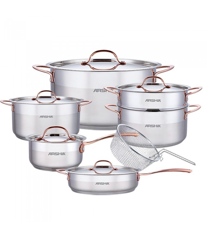 سرویس قابلمه استیل 12پارچه عرشیا (دسته مسی درب استیل) copper-ss-cookware-set-ss064-2699