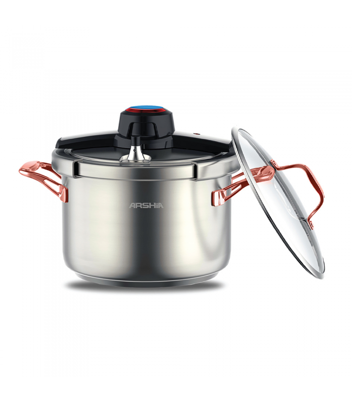 زودپز استیل کلیپسی عرشیا (دسته مسی)  stainl-ess-steel-pressure-cooker-with-glass-lid-7l-arshia-pr014-2755