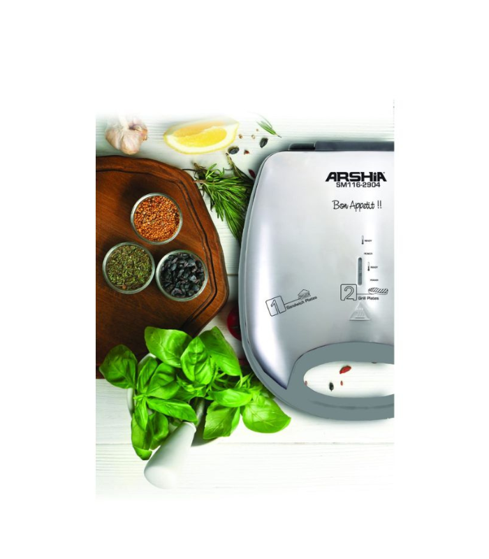 ساندویج ساز سه کاره سیلور نقره ای عرشیا مدل SM116-2904 sandwich-maker-4-slices-arshia-sm116-2904